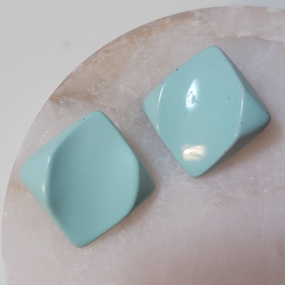 Vintage Enamel Diamond Earrings Mint Seafoam - Picture 4 of 7